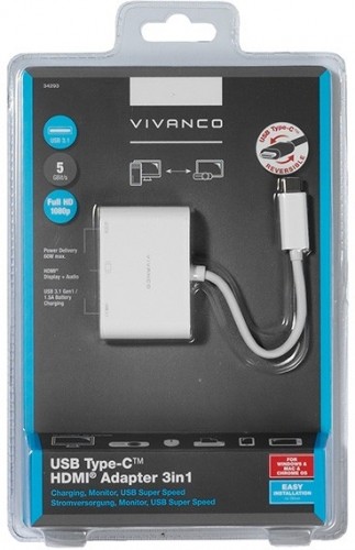Vivanco adapteris USB-C - HDMI 3in1, balts (34293) image 1