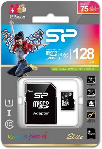 Silicon Power atmiņas karte microSDXC 128GB Elite UHS-I Class 10 + adapteris image 1