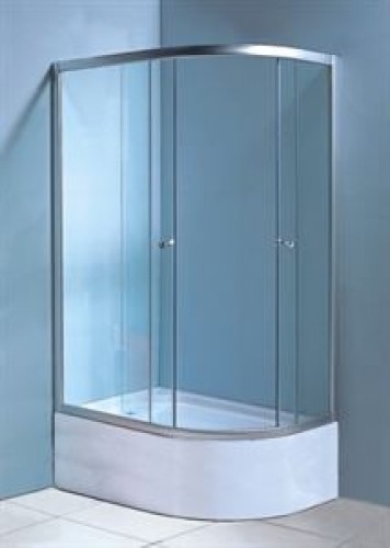 Dušas stūris Gotland Eko 100x80x195 cm, pelēks stikls, dziļais (40cm) paliktnis, satīna krāsas profils, bez sifona, kreisais izpildījums image 1
