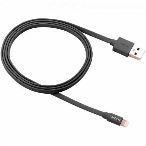 CANYON Charge & Sync MFI flat cable, USB to lightning, certified by Apple, 1m, 0.28mm, Dark gray image 1