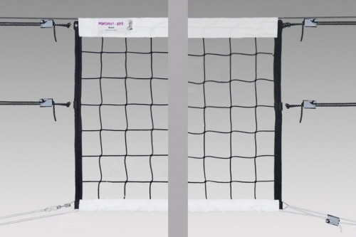 Pokorny Site Volleyball net POKORNYSITE EXTRA LEAGUE  PE+PA-9,5x1m black, 100x100x3mm, side bars PES-bands galvanized steel cable image 1