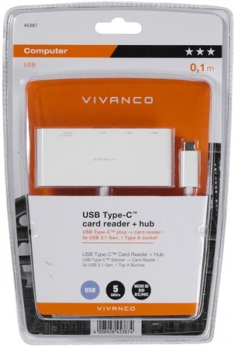 Vivanco считыватель карты памяти USB-C + hub 3-port (45387) image 1