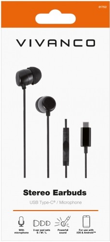Vivanco headset Stereo Earbuds USB-C, black (61752) image 1