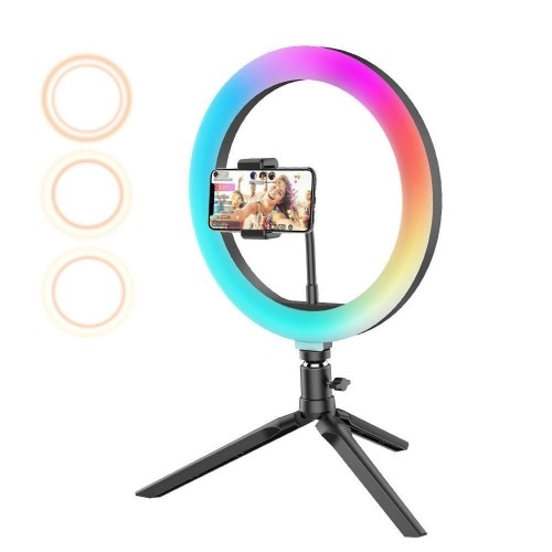 Blitzwolf BW-SL5 Universāls Selfie Stick ar 10 krāsu LED lampu  / Tripod Statnis / Bluetooth Tālvadības pults /  Melns image 1