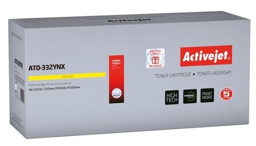 Activejet ATO-332YNX toner replacement OKI 46508709; Compatible; page yield: 3000 pages; Printing colours: Yellow. 5 years warranty image 1