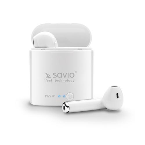 Savio TWS-01 Wireless Bluetooth Earphones Headset Sunglasses USB Type-C White image 1