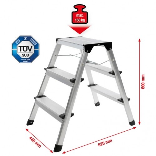 Step ladder, aluminium, 3 steps, 600mm, KS Tools image 1
