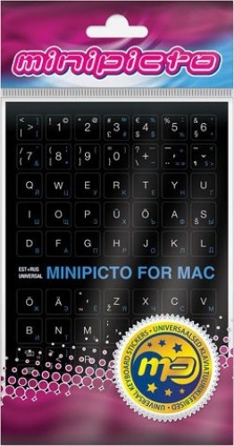 Kolm LÕvi (minipicto) Minipicto klaviatūras uzlīmes EST/RUS KB-MAC-EE-RU-BLK, melns/balts/zils image 1