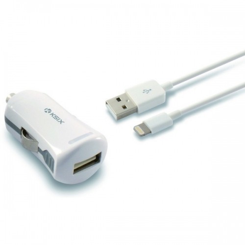 Auto USB Lādētājs + SVF Apgaismojuma Kabelis KSIX 2.4 A Balts image 1