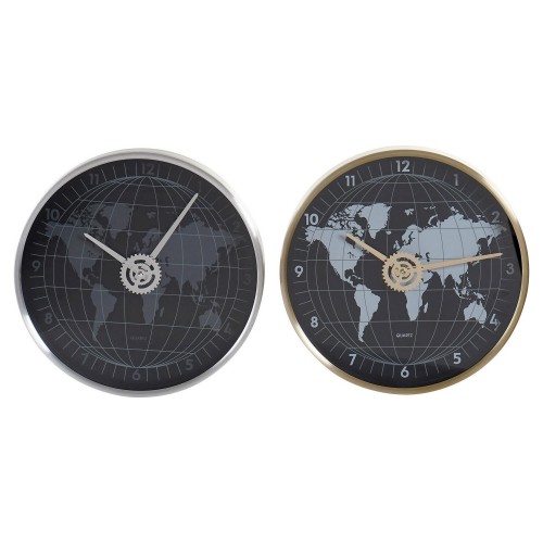 Настенное часы DKD Home Decor Алюминий Стеклянный Карта Мира (2 pcs) (30 x 4.3 x 30 cm) image 1