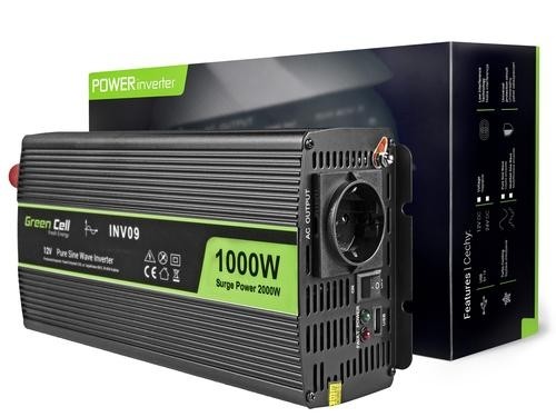 Green Cell INV09 power adapter/inverter Auto 1000 W Black image 1