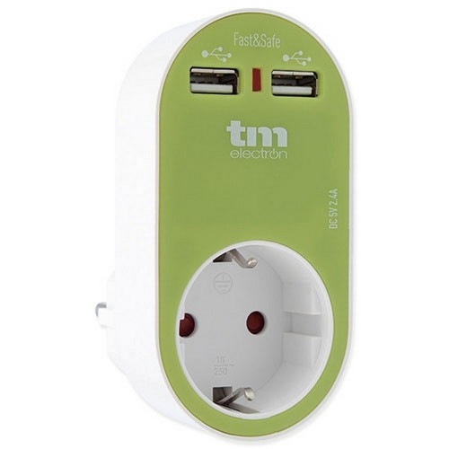 WSienas ligzda ar 2 USB Portas TM Electron Zaļš image 1