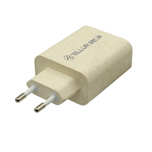 Tellur Green 38W dual port charger Type-C PD20W + USB QC3.0, cream image 1