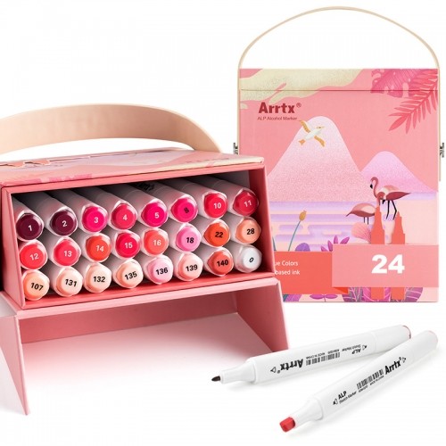 Double-sided Marker Pens ARRTX Alp, 24 Colours, red tone shade image 1