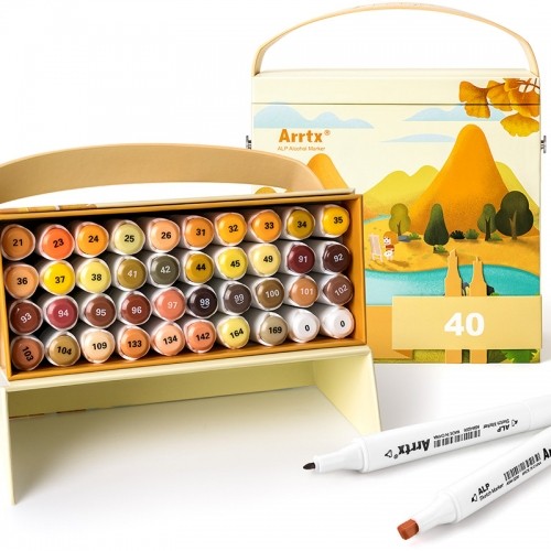 Double-sided Marker Pens ARRTX Alp, 40 Colours, yellow shade image 1