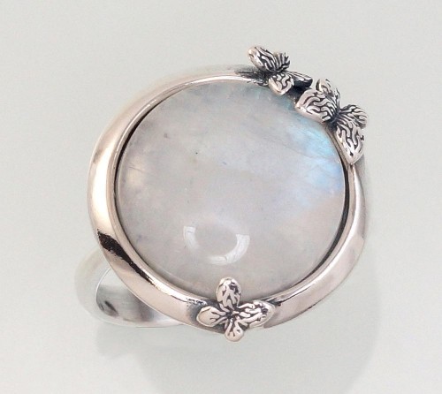 Серебряное кольцо #2101449(POx-Bk)_MS, Серебро	925°, оксид (покрытие), Лунный камень , Размер: 21, 6.1 гр. image 1