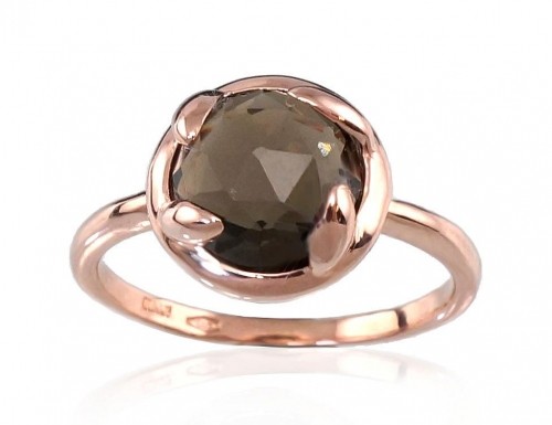 Золотое кольцо #1100055(Au-R)_KZSM, Красное Золото	585°, Дымчатый кварц , Размер: 16, 3.2 гр. image 1