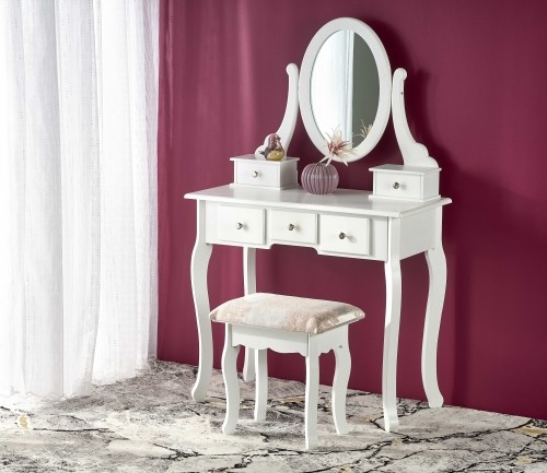 Halmar SARA dresser console with stool, white matt image 1