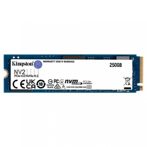 Kingston SSD NV2 250 GB, SSD form factor M.2 2280, SSD interface PCIe 4.0 x4 NVMe, Write speed 1300 MB/s, Read speed 3000 MB/s image 1