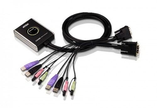 Aten  
         
       2-Port USB DVI/Audio Cable KVM Switch with Remote Port Selector image 1