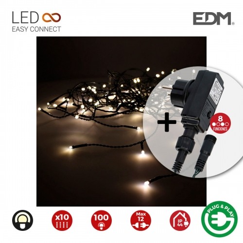 LED aizkaru gaismas EDM Easy-Connect Programmējams Silts balts (2 x 1 m) image 1
