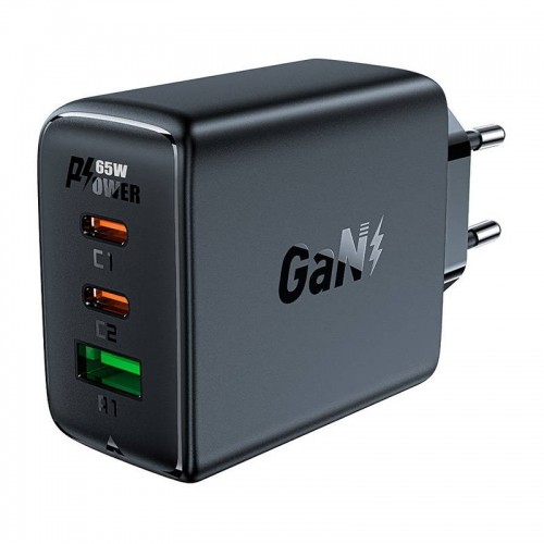 Acefast A41 wall charger, 2x USB-C + USB, GaN 65W (black) image 1