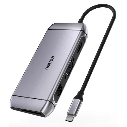 Choetech 9in1 multifunctional USB Type C HUB - 3x USB 3.2 Gen 1 | SD and TF memory card reader | HDMI 4K 30Hz | VGA Full HD 60Hz | USB Type C | RJ45 gray (HUB-M15 gray) image 1
