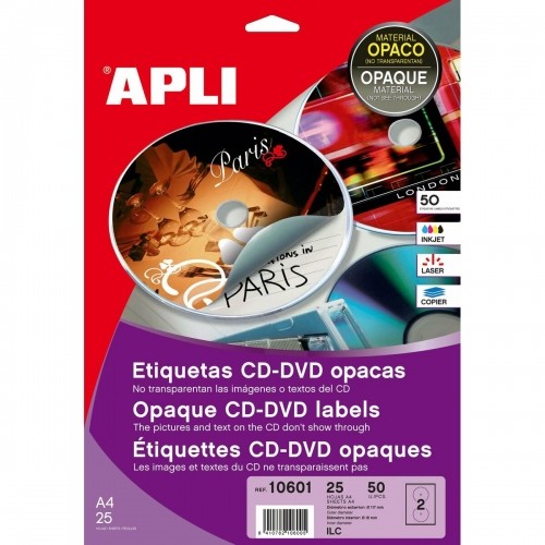 Клеи / Этикетки Apli 10601 Круговой CD/DVD Белый 25 Листья image 1