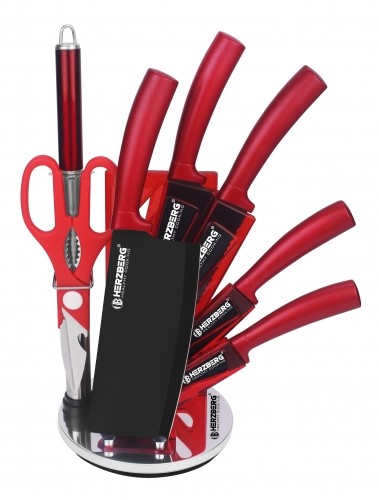 Herzberg Cooking Herzberg 8 Pieces Knife Set with Acrylic Stand - Red image 1