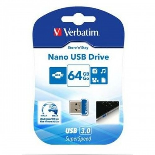 USB Zibatmiņa Verbatim Store 'n' Stay NANO Melns Zils 64 GB image 1
