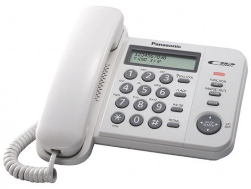 Panasonic  
         
       Corded KX-TS560FXW 588 g, White, Caller ID, Phonebook capacity 50 entries, Built-in display, 198 x 195 x 95 mm image 1