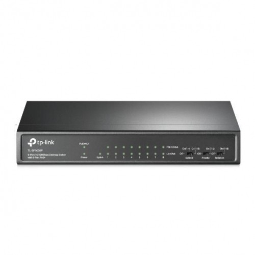 TP-Link  
         
       Switch||TL-SF1009P|Desktop/pedestal|9x10Base-T / 100Base-TX|PoE+ ports 8|TL-SF1009P image 1