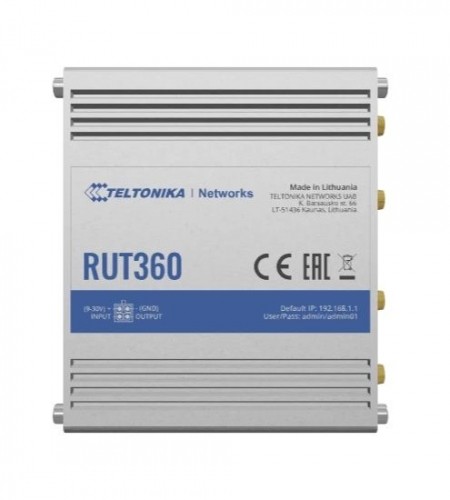 Teltonika  
         
       Industrial Cellular Router RUT360 LTE CAT6 	1 x LAN ports, 10/100 Mbps, compliance with IEEE 802.3, IEEE 802.3u standards, supports auto MDI/MDIX crossover Mbit/s, Ethernet LAN (RJ-45) ports 2 x RJ45 ports, 10/100 Mbps, Mesh S image 1