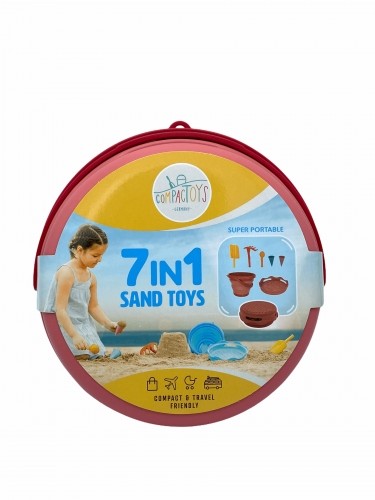COMPACTOYS Игровой набор ведро с игрушками для песка 7 в 1, красный image 1