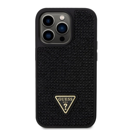 Guess Rhinestones Triangle Metal Logo Case for iPhone 14 Pro Black image 1