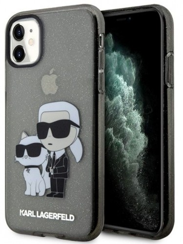 Karl Lagerfeld  
       Apple  
       iPhone 11 / Xr 6.1 hardcase Gliter Karl&Choupette 
     Black Silver image 1