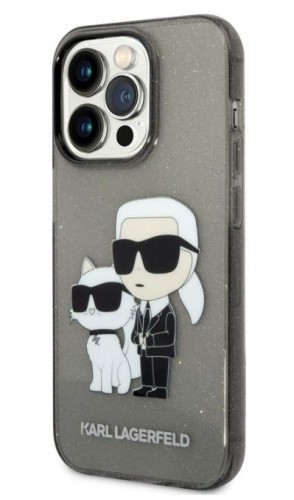 Karl Lagerfeld  
       Apple  
       iPhone 14 Pro Max IML Glitter Karl and Choupette NFT Case 
     Transparent Black image 1