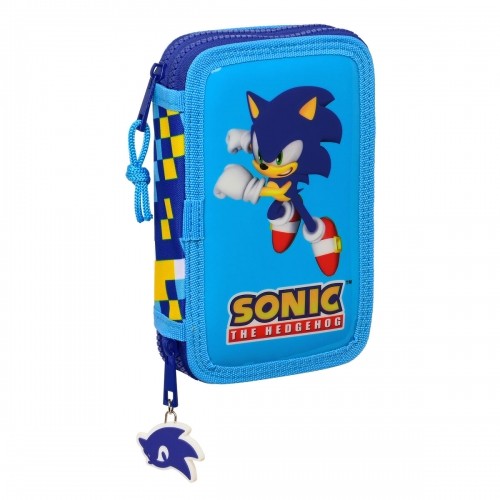 Двойной пенал Sonic Speed 12.5 x 19.5 x 4 cm Синий (28 pcs) image 1