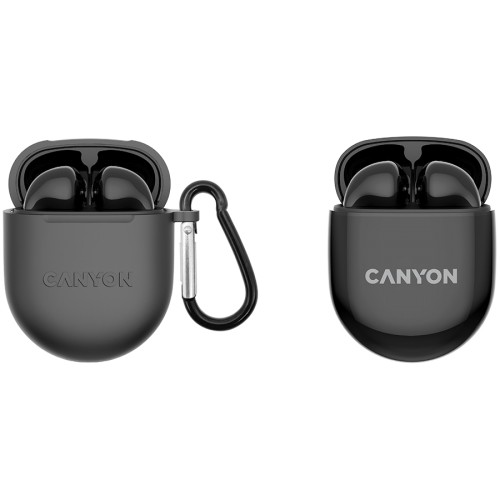CANYON TWS-6, Bluetooth headset, with microphone, BT V5.3 JL 6976D4, Frequence Response:20Hz-20kHz, battery EarBud 30mAh*2+Charging Case 400mAh, type-C cable length 0.24m, Size: 64*48*26mm, 0.040kg, Black image 1