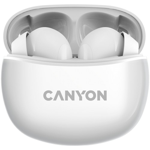 CANYON TWS-5, Bluetooth headset, with microphone, BT V5.3 JL 6983D4, Frequence Response:20Hz-20kHz, battery EarBud 40mAh*2+Charging Case 500mAh, type-C cable length 0.24m, size: 58.5*52.91*25.5mm, 0.036kg, White image 1
