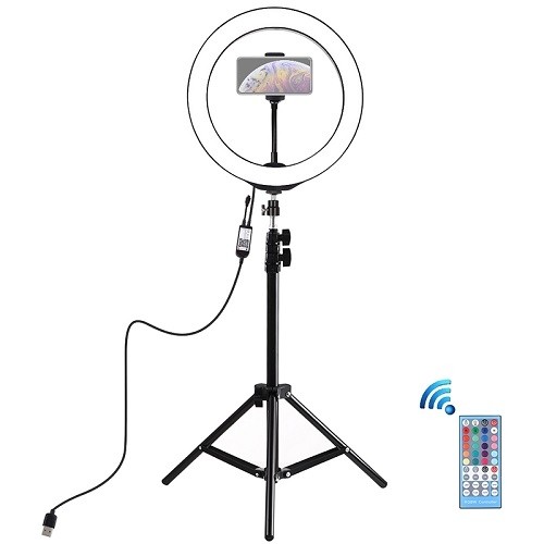 Puluz LED Ring Lamp 26 cm With Desktop Tripod Mount Up To 1.1m, Phone Clamp, USB image 1