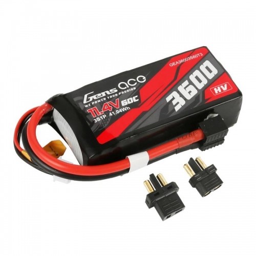 Gens ace 3600mAh 11.4V 3S1P 60C High Voltage Lipo Battery Pack with XT60|T-plug image 1