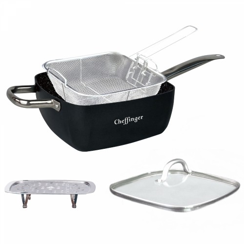 Cheffinger CF-FA04: 4 Pieces Marble Coated Square Deep Frying Pan Set image 1