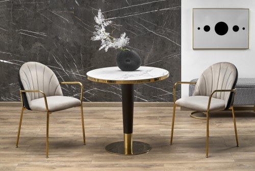 Halmar MORATA round table, white marble / black / gold image 1