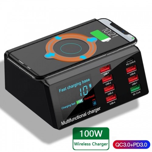 OEM Charging station X9 - 7xUSB + Type C - 100W PD QC 3.0 + induction charging image 1