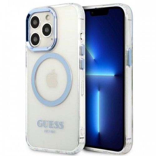 Guess GUHMP13XHTRMB iPhone 13 Pro Max 6,7" niebieski|blue hard case Metal Outline Magsafe image 1