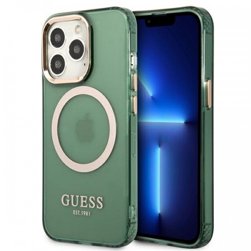Guess GUHMP13LHTCMA iPhone 13 Pro | 13 6,1" zielony|khaki hard case Gold Outline Translucent MagSafe image 1
