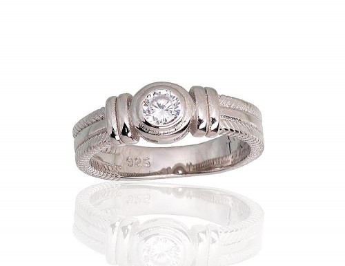 Серебряное кольцо #2101796(PRh-Gr)_CZ, Серебро 925°, родий (покрытие), Цирконы, Размер: 19, 4.3 гр. image 1