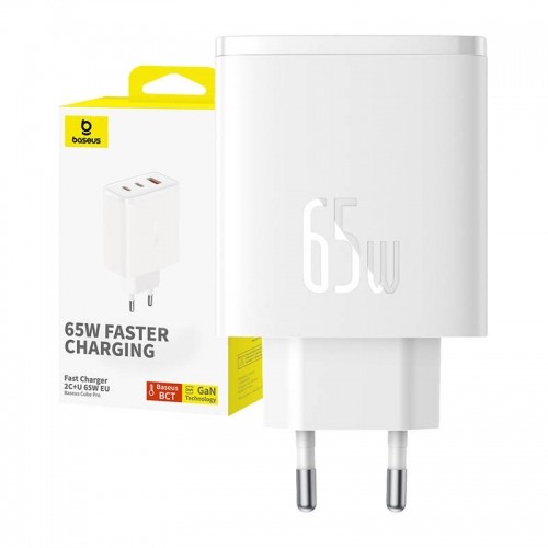Wall charger Baseus OS-Cube Pro 2xUSB-C + USB, 65W (white) image 1