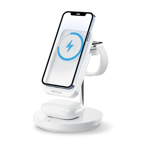 Forever MACS-100 magnetic wireless charging station with power bank white 5in1 image 1